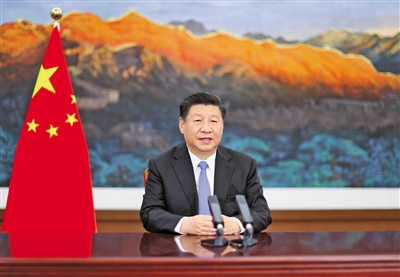 11月4日晚，第三屆中國(guó)國(guó)際進(jìn)口博覽會(huì)開(kāi)幕式在上海舉行，國(guó)家主席習(xí)近平以視頻方式發(fā)表主旨演講。新華社記者 鞠鵬 攝
