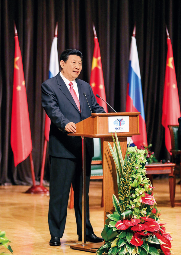 2013年3月23日，國(guó)家主席習(xí)近平在莫斯科國(guó)際關(guān)系學(xué)院發(fā)表演講。 新華社記者 丁林/攝