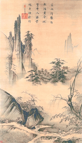 《踏歌圖》是宋代馬遠(yuǎn)的傳世名作，圖中呈現(xiàn)了在一個(gè)風(fēng)景絕佳的地方，田壟溪橋，木竹掩映，幾位老農(nóng)邊歌邊舞于壟上，氣氛歡快、清朗，表達(dá)著“豐年人樂(lè)業(yè)”的意境。（資料圖片）